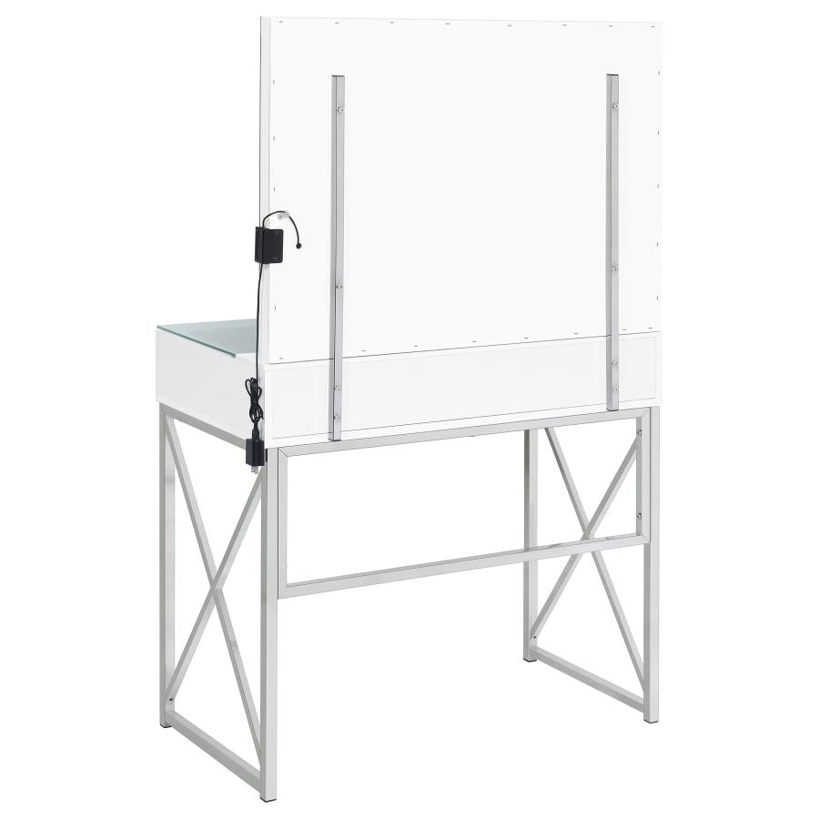 ELIZA VANITY SET WITH LIGHTING & STOOL WHITE AND CHROME