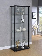 DELPHINIUM 5-SHELF CLEAR GLASS CURIO DISPLAY CABINET BLACK