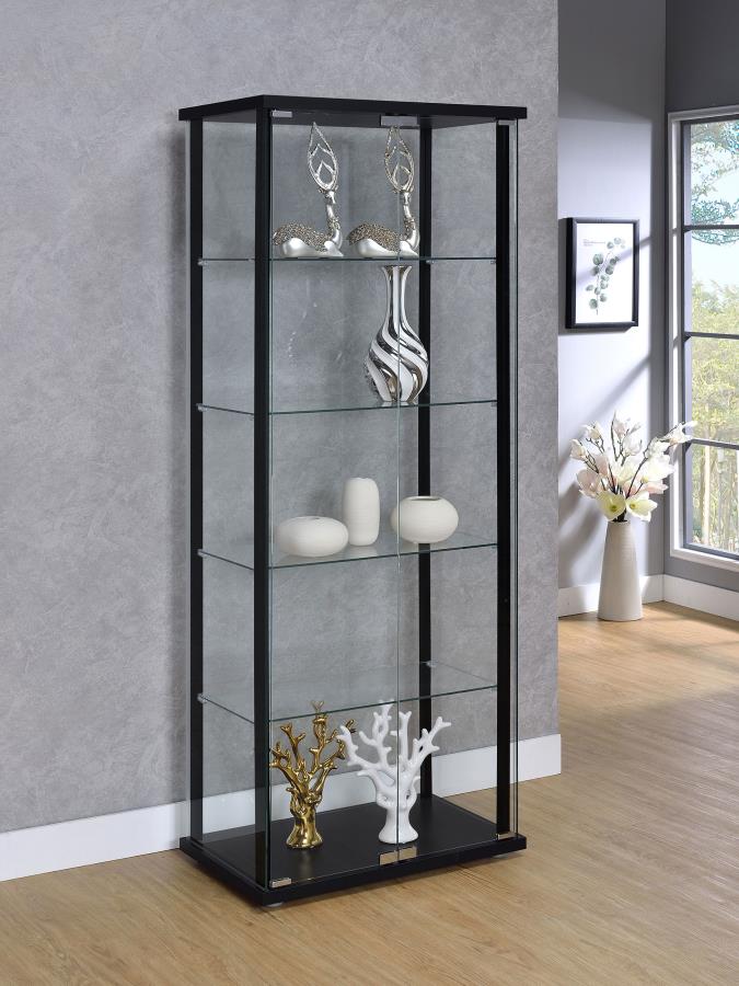 DELPHINIUM 5-SHELF CLEAR GLASS CURIO DISPLAY CABINET BLACK
