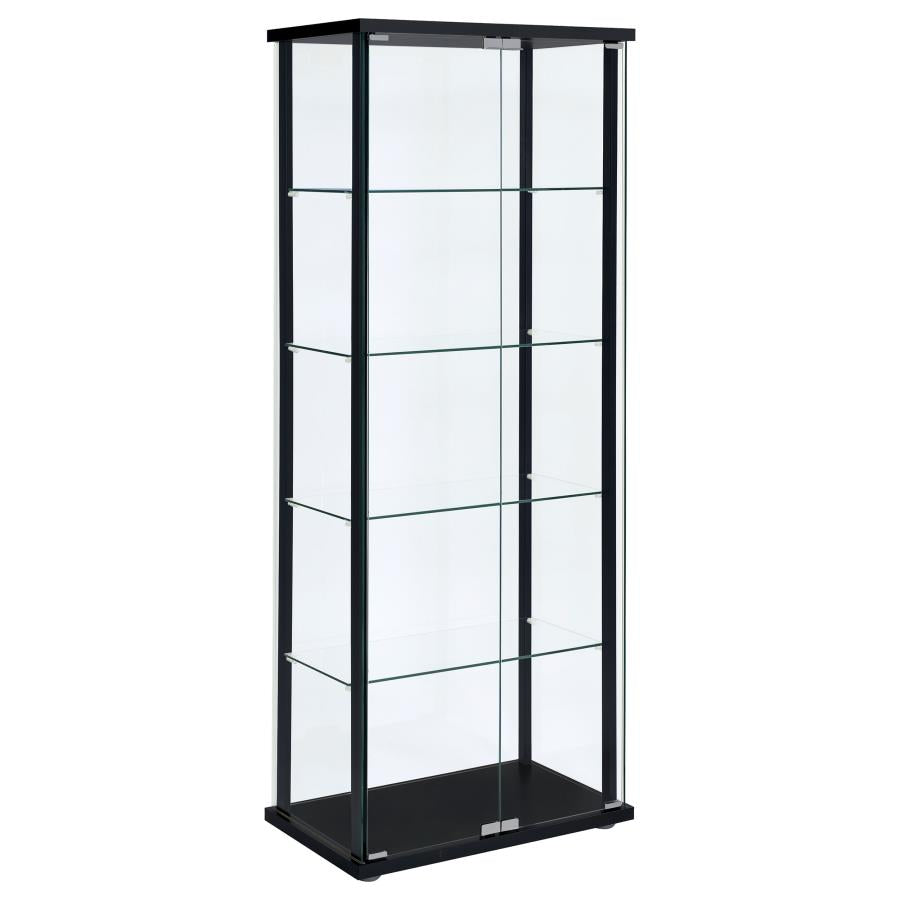 DELPHINIUM 5-SHELF CLEAR GLASS CURIO DISPLAY CABINET BLACK