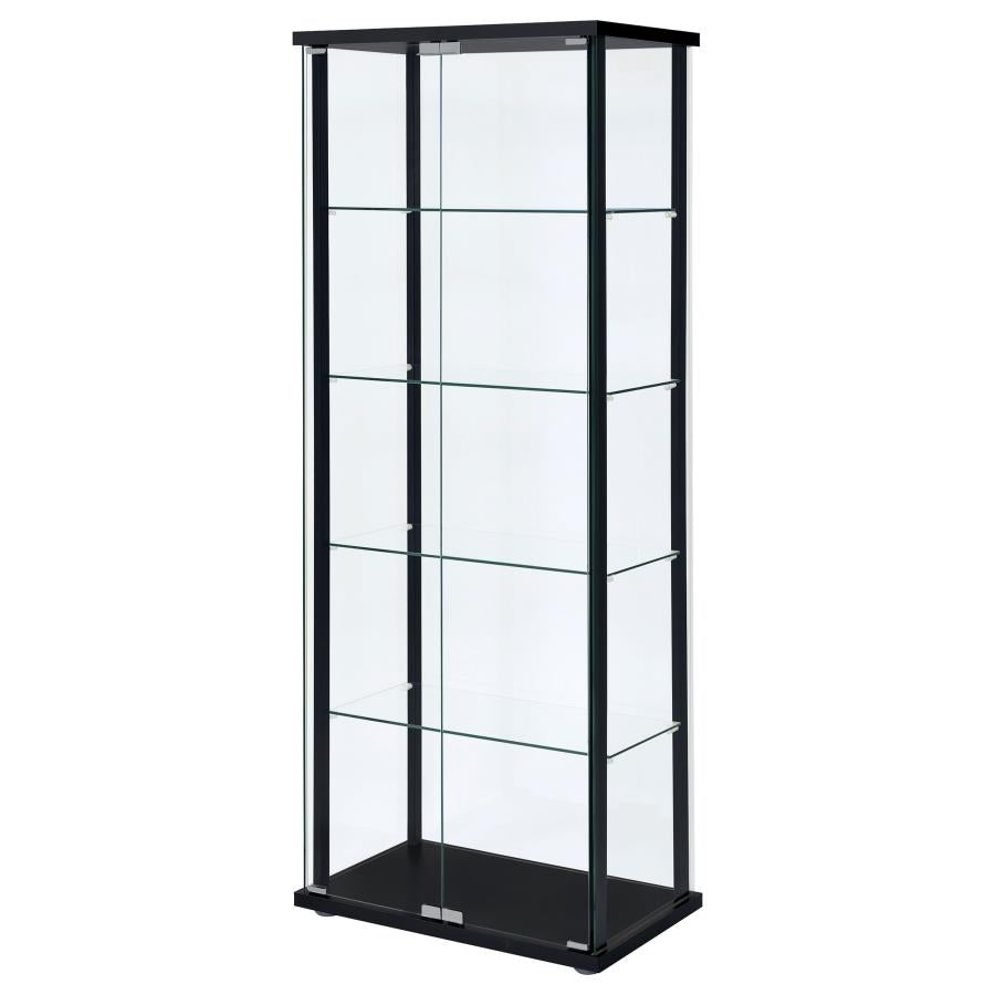 DELPHINIUM 5-SHELF CLEAR GLASS CURIO DISPLAY CABINET BLACK