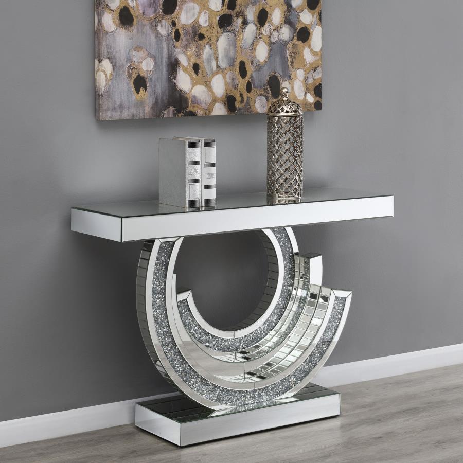 IMOGEN SCULPTURAL MIRRORED ENTRYWAY CONSOLE TABLE SILVER