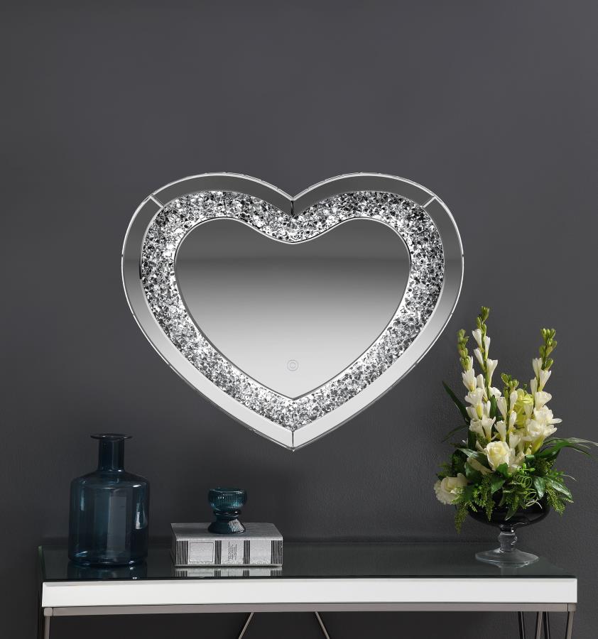 AIKO 36 X 30 INCH HEART SHAPED LED LIGHT WALL MIRROR SILVER