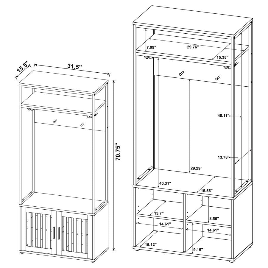 QUINCY 2-DOOR COAT RACK HALL TREE STORAGE BENCH DARK PINE