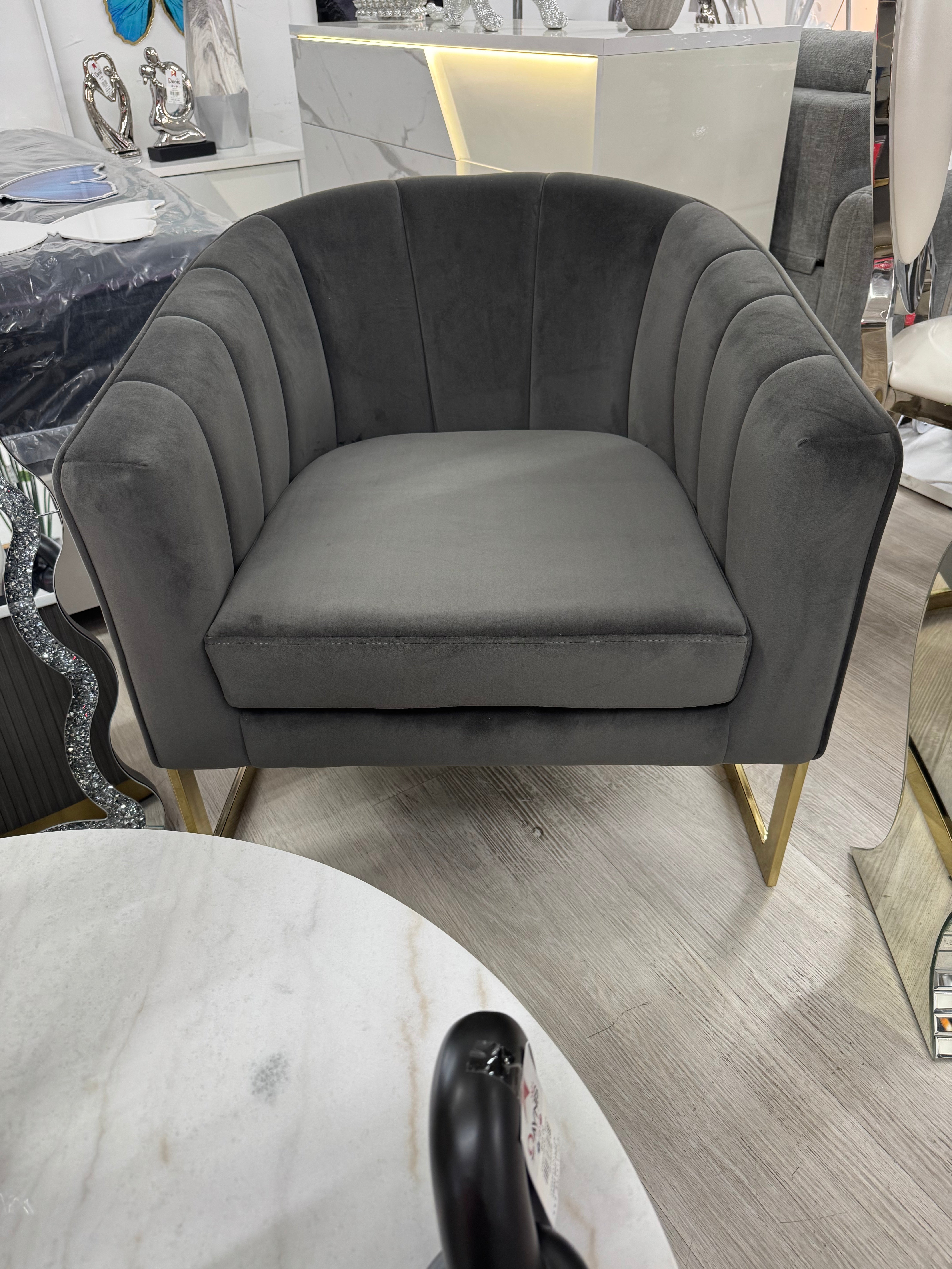 ACCENT CHAIR DARK GREY VELVET UPHOLSTERED