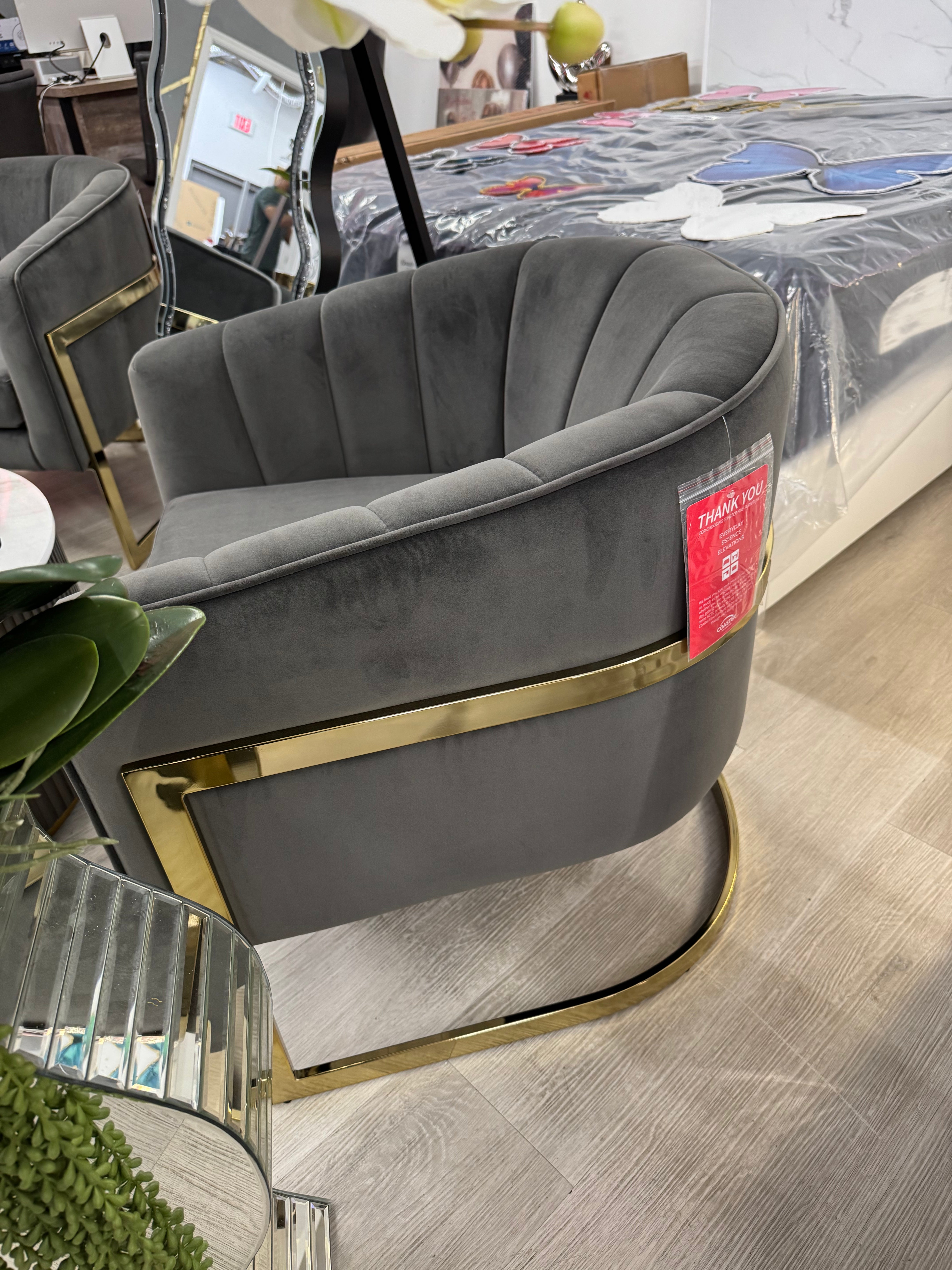 ACCENT CHAIR DARK GREY VELVET UPHOLSTERED