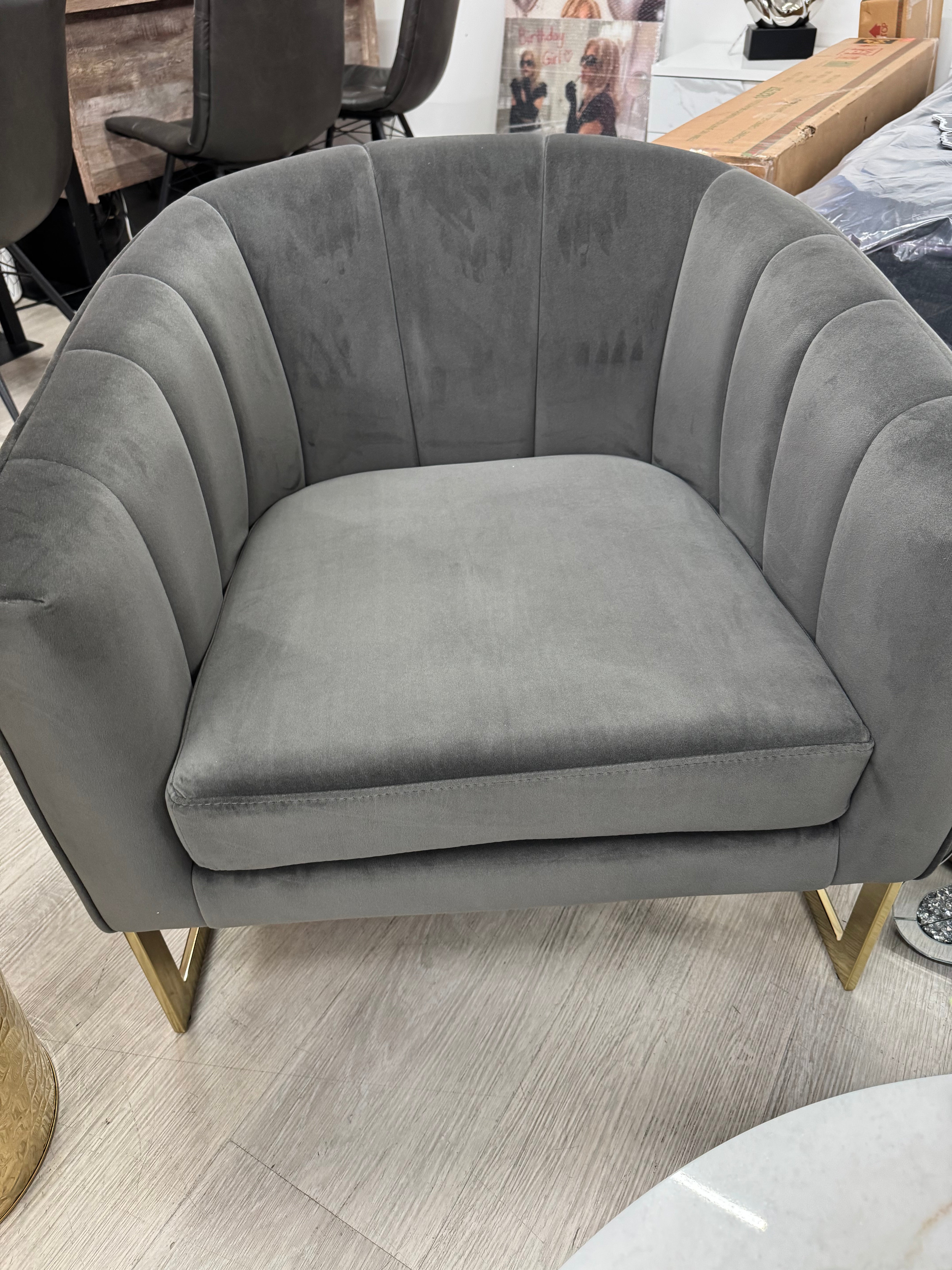 ACCENT CHAIR DARK GREY VELVET UPHOLSTERED