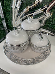 SET 3 SILVER/WHITE APPLE WITH PLATE