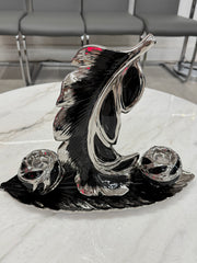 CHROME AND BLACK DUAL LEAF CANDLE HOLDER