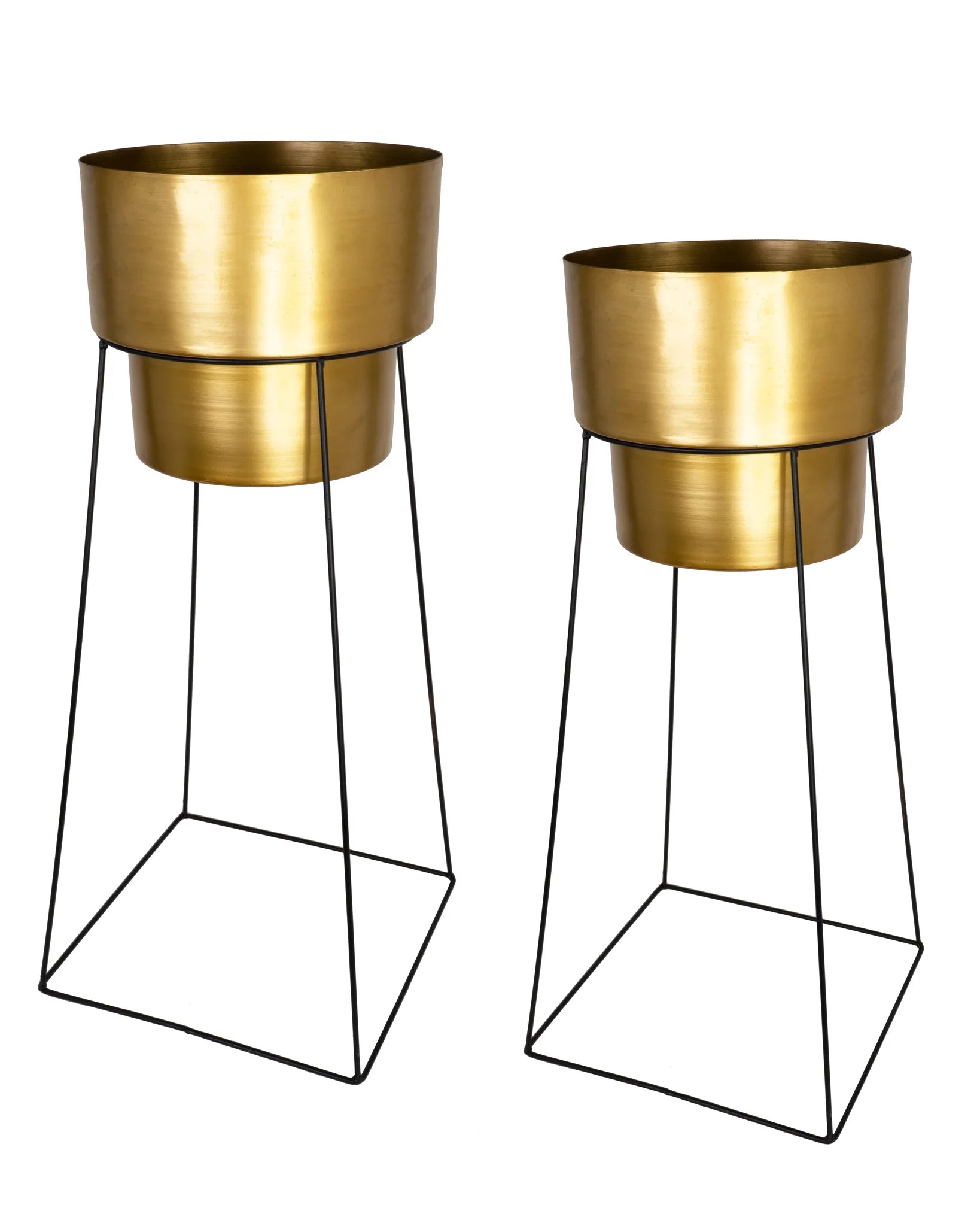 GOLD/BLACK METAL PLANTER.