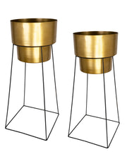 GOLD/BLACK METAL PLANTER.