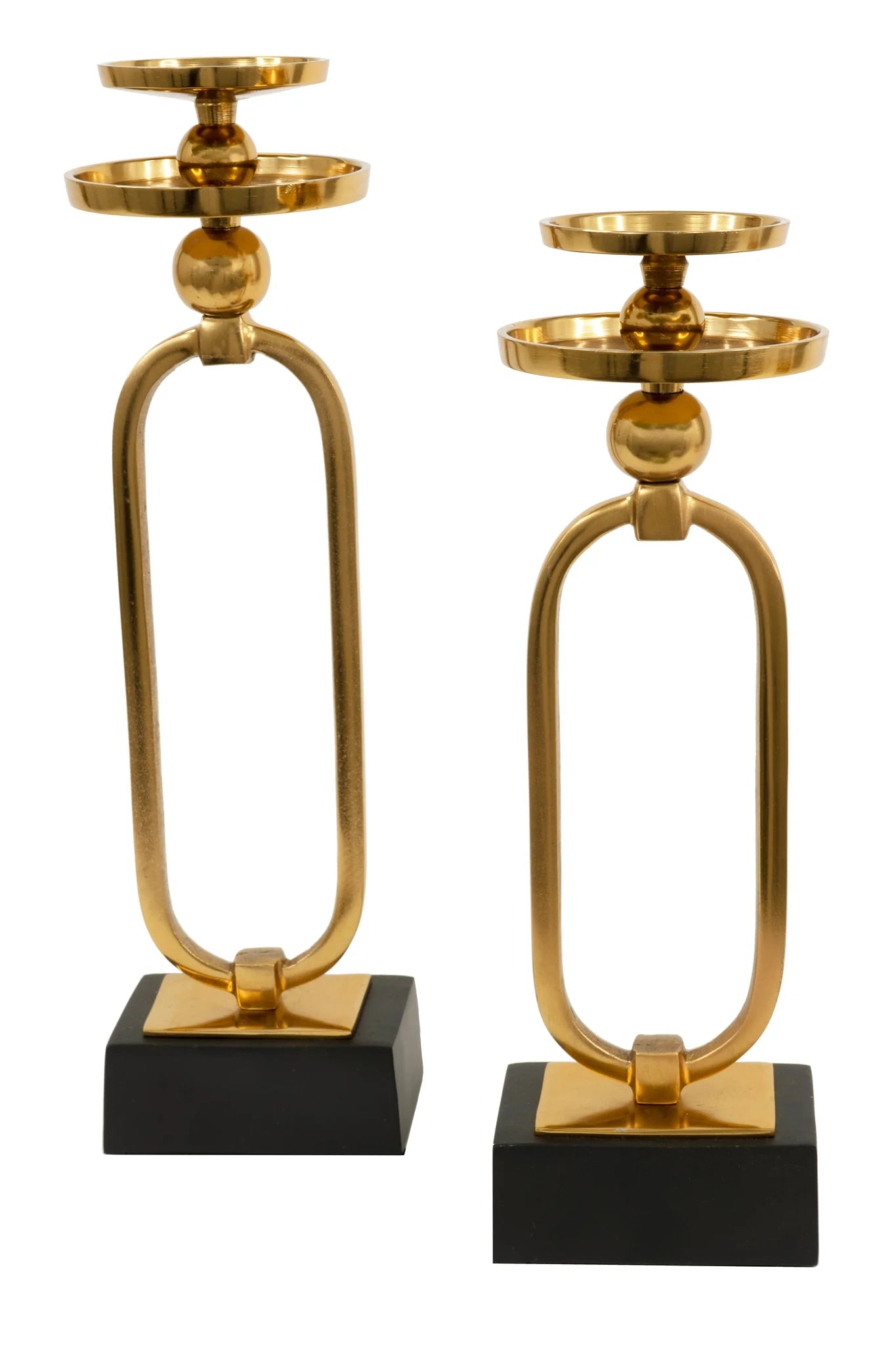 2PC GOLD CANDLE HOLDER SET BLACK BASE.