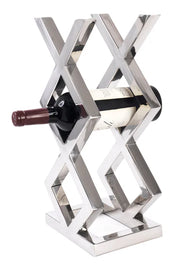 3 BOTTLE STAINLESS STEEL WINE RACK.