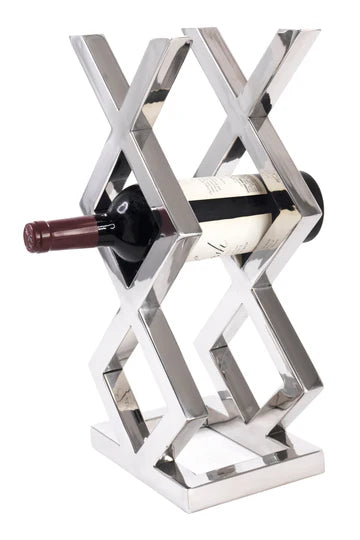 3 BOTTLE STAINLESS STEEL WINE RACK.