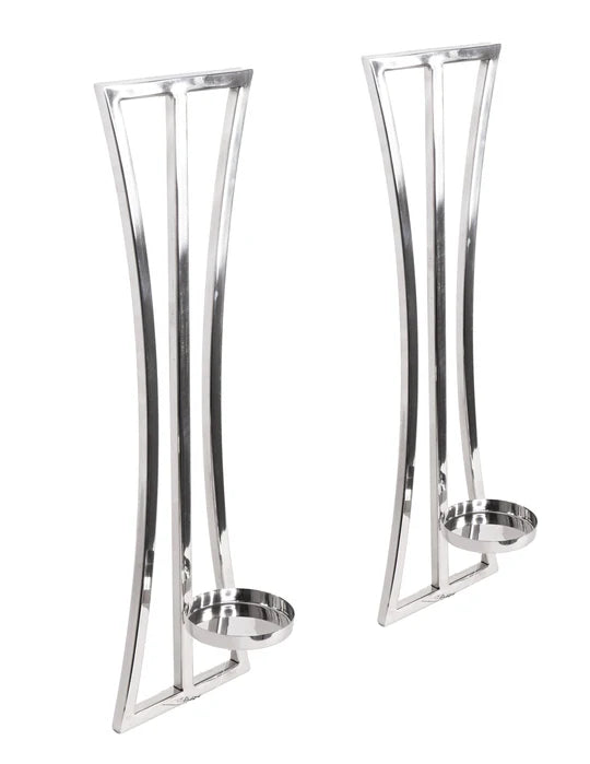 2PC STAINLESS STEEL WALL CANDLE HOLDERS SCONCE SET