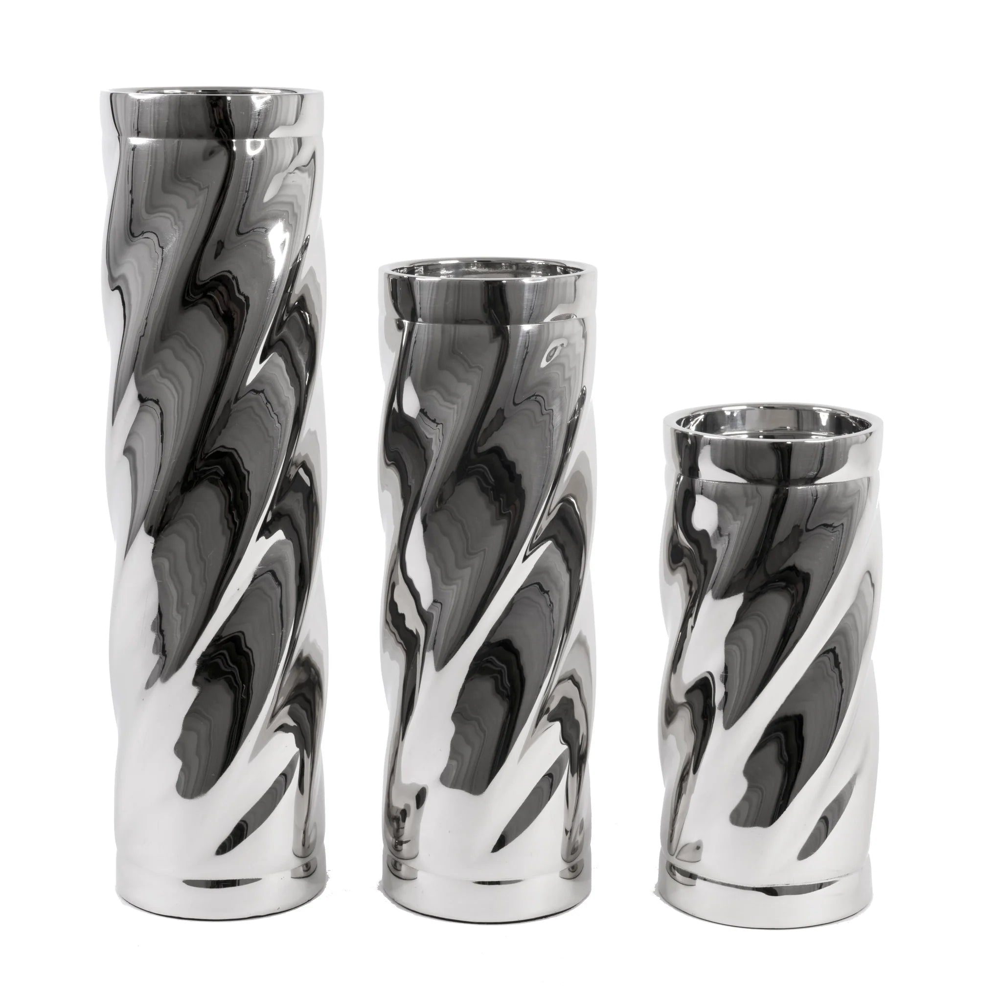 3PC STAINLESS STEEL TWISTED CANDLE HOLDER SET