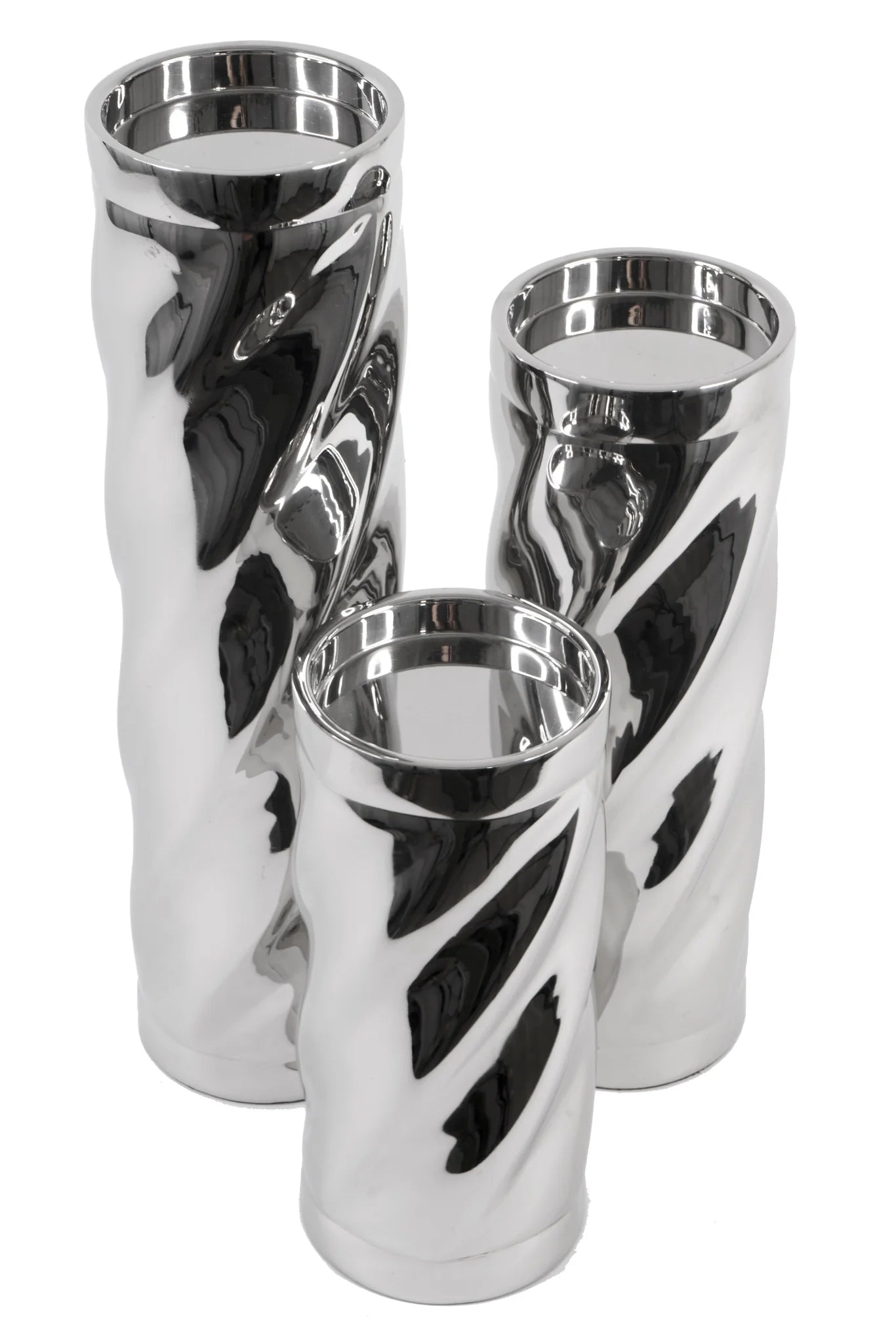 3PC STAINLESS STEEL TWISTED CANDLE HOLDER SET