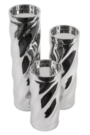 3PC STAINLESS STEEL TWISTED CANDLE HOLDER SET