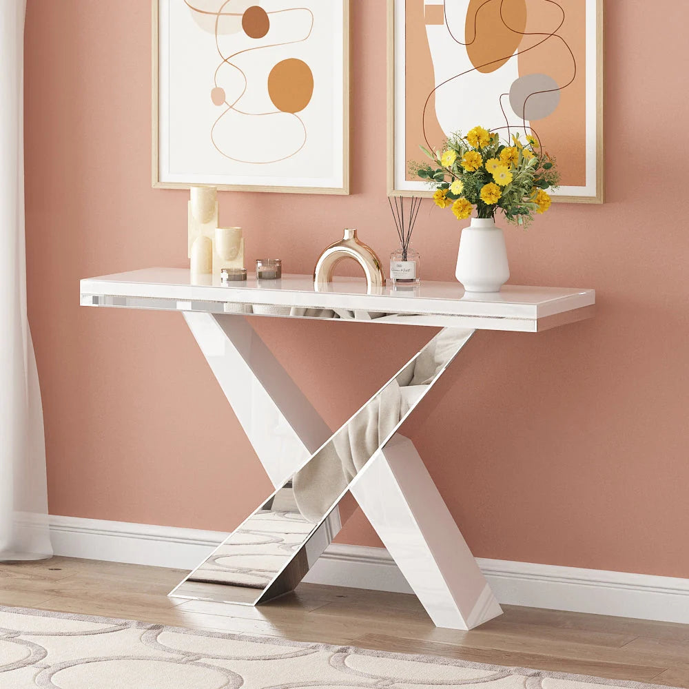 WHITE & MIRROR CONSOLE TABLE