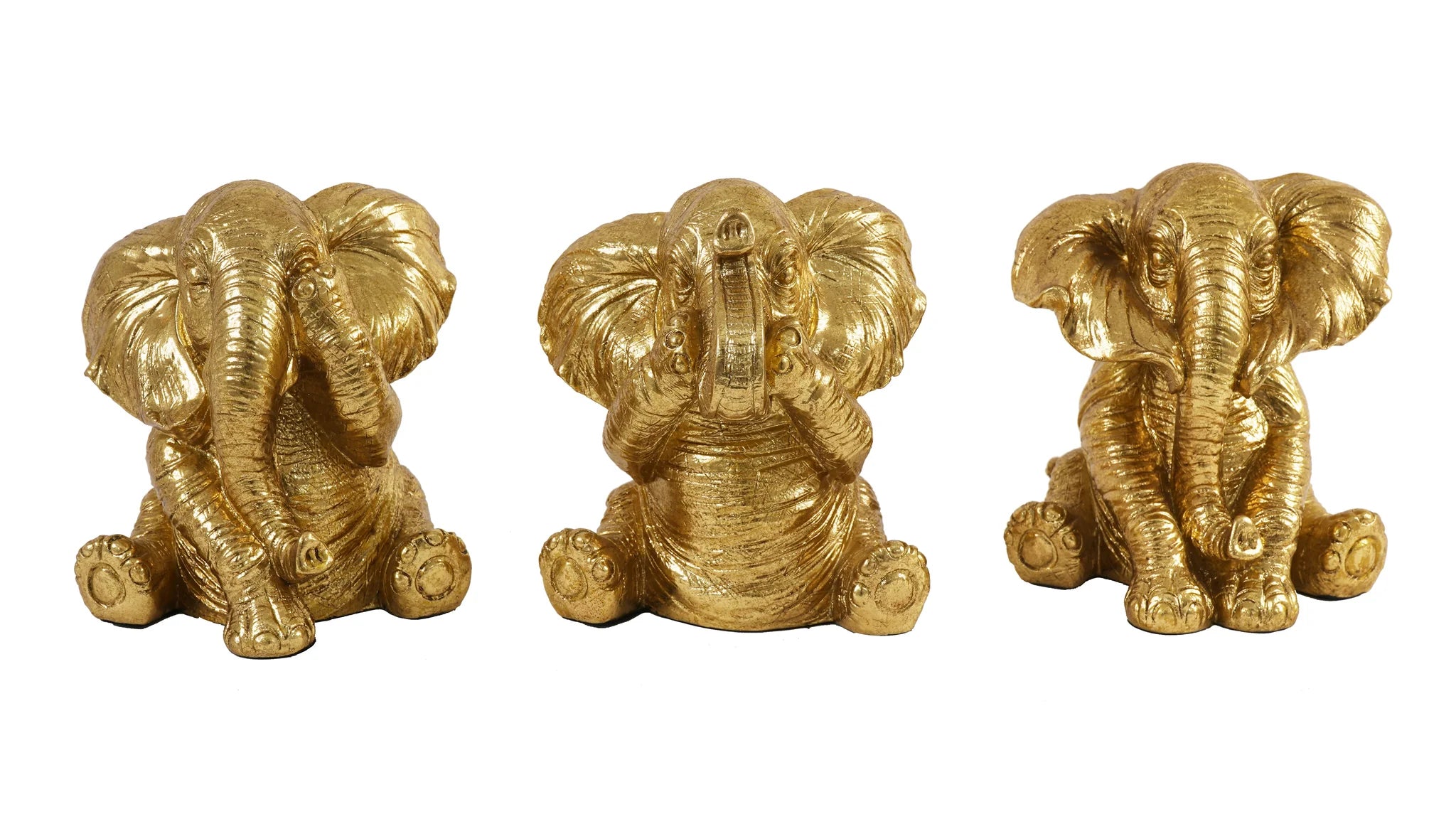 SEE NO EVIL, HEAR NO EVIL, SAY NO EVIL ELEPHANT SCULPTURES