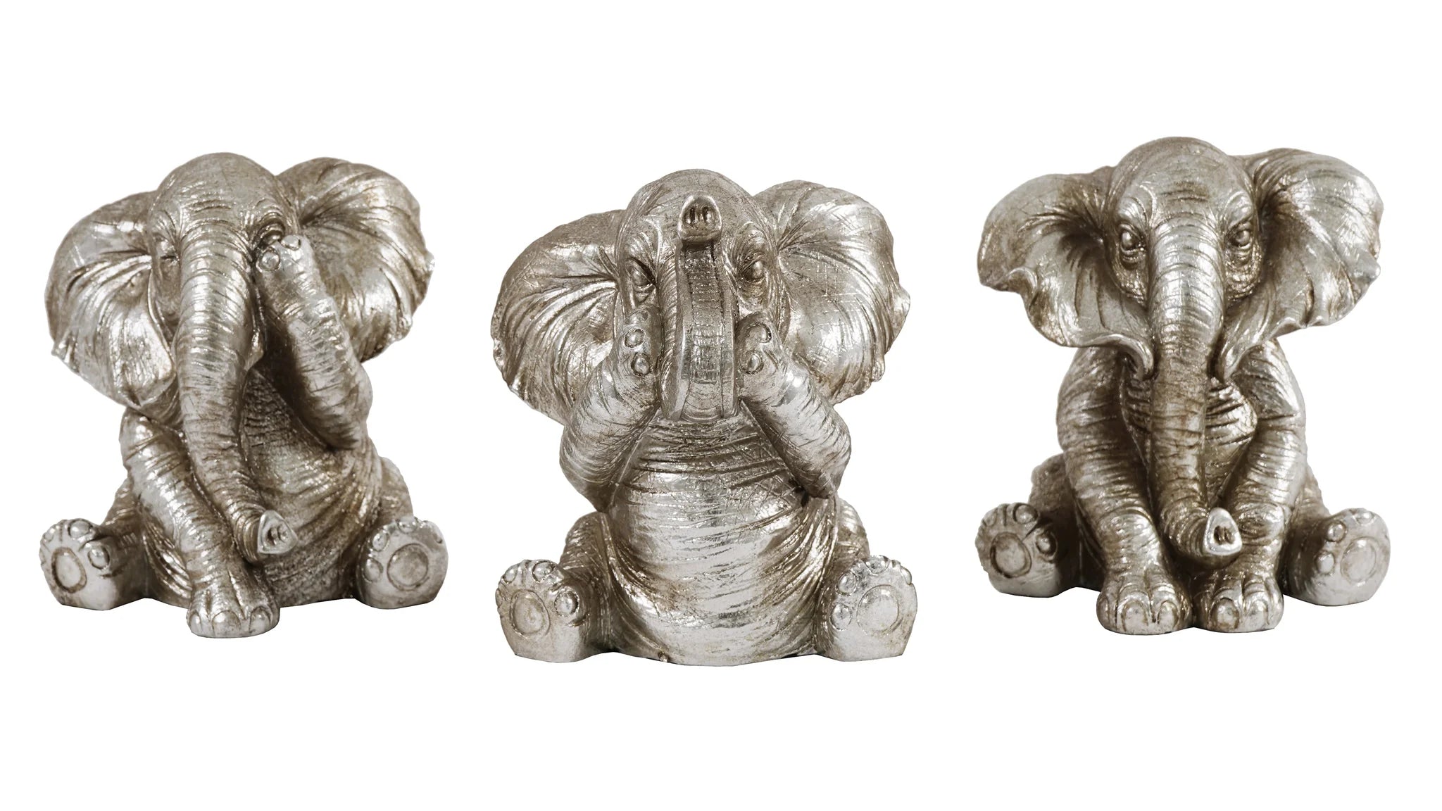 SEE NO EVIL, HEAR NO EVIL, SAY NO EVIL ELEPHANT SCULPTURES