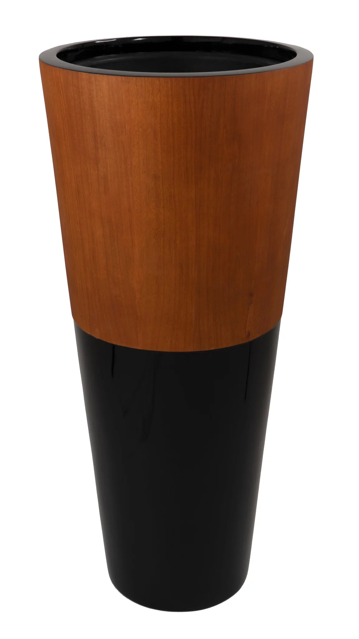 WOOD VENEER TOP FIBERGLASS FLOOR VASE PLANTER