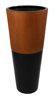 WOOD VENEER TOP FIBERGLASS FLOOR VASE PLANTER