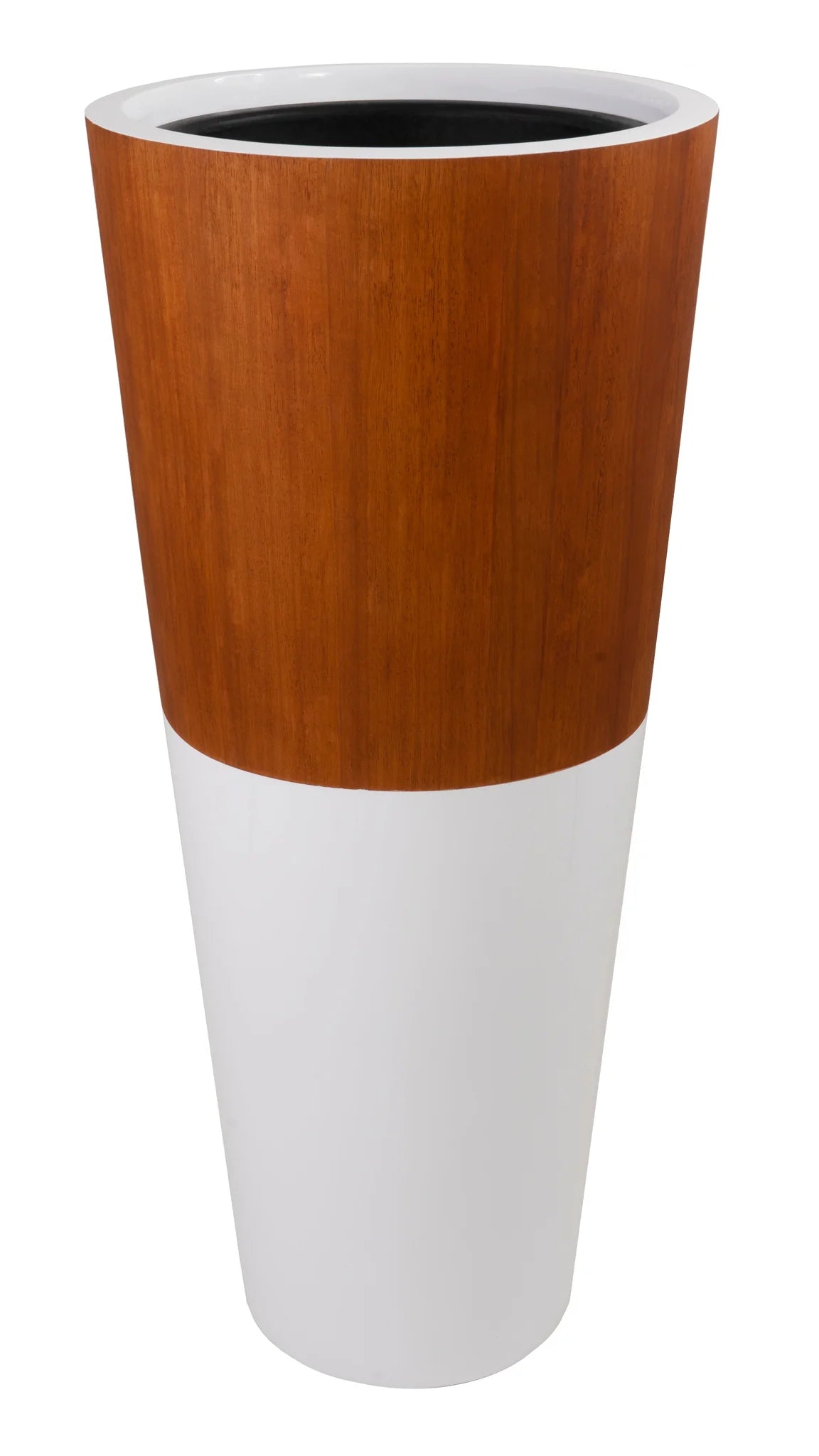 WOOD VENEER TOP FIBERGLASS FLOOR VASE PLANTER