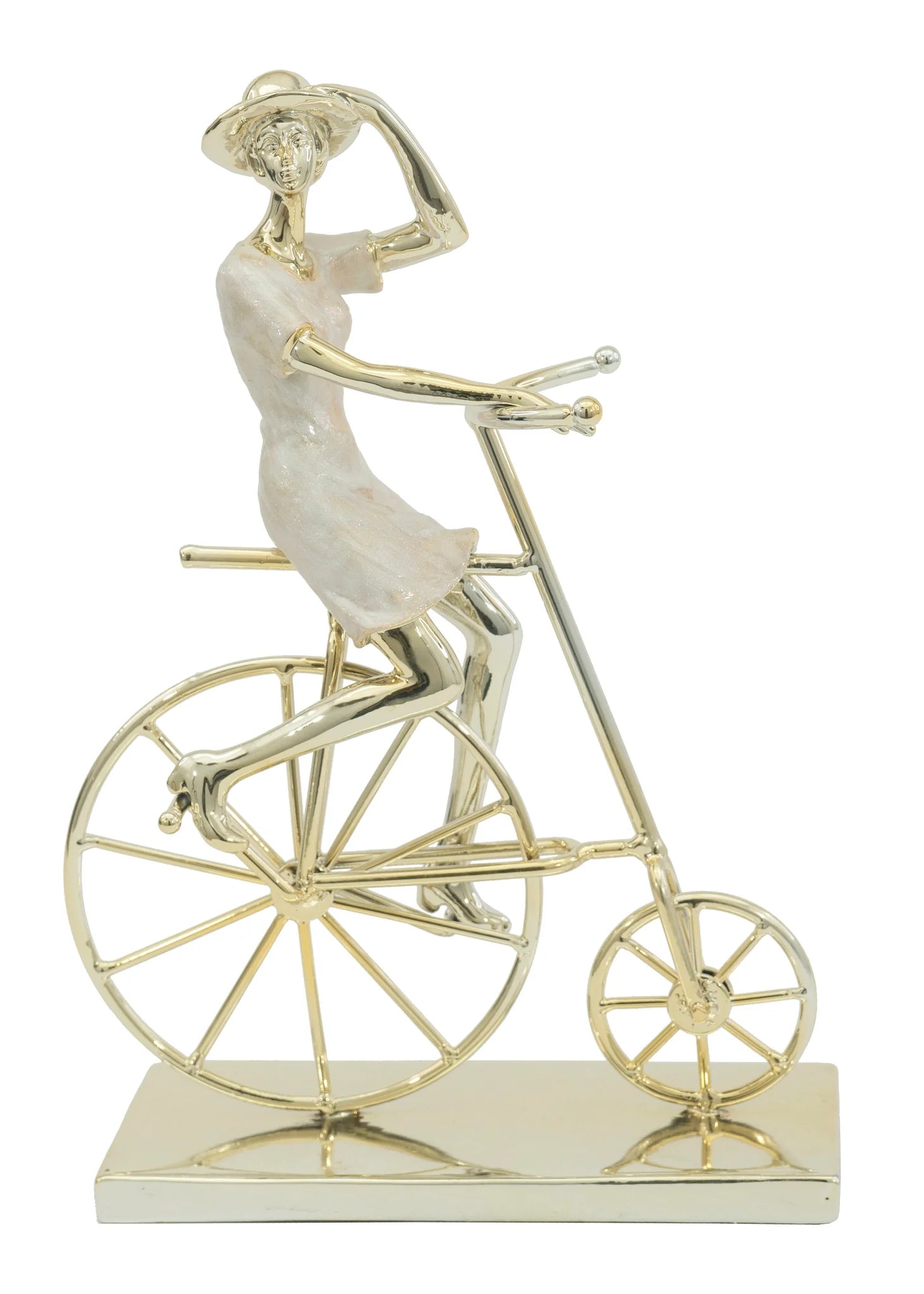 WOMAN ON BICYCLE TABLETOP ACCENT SCULPTURE
