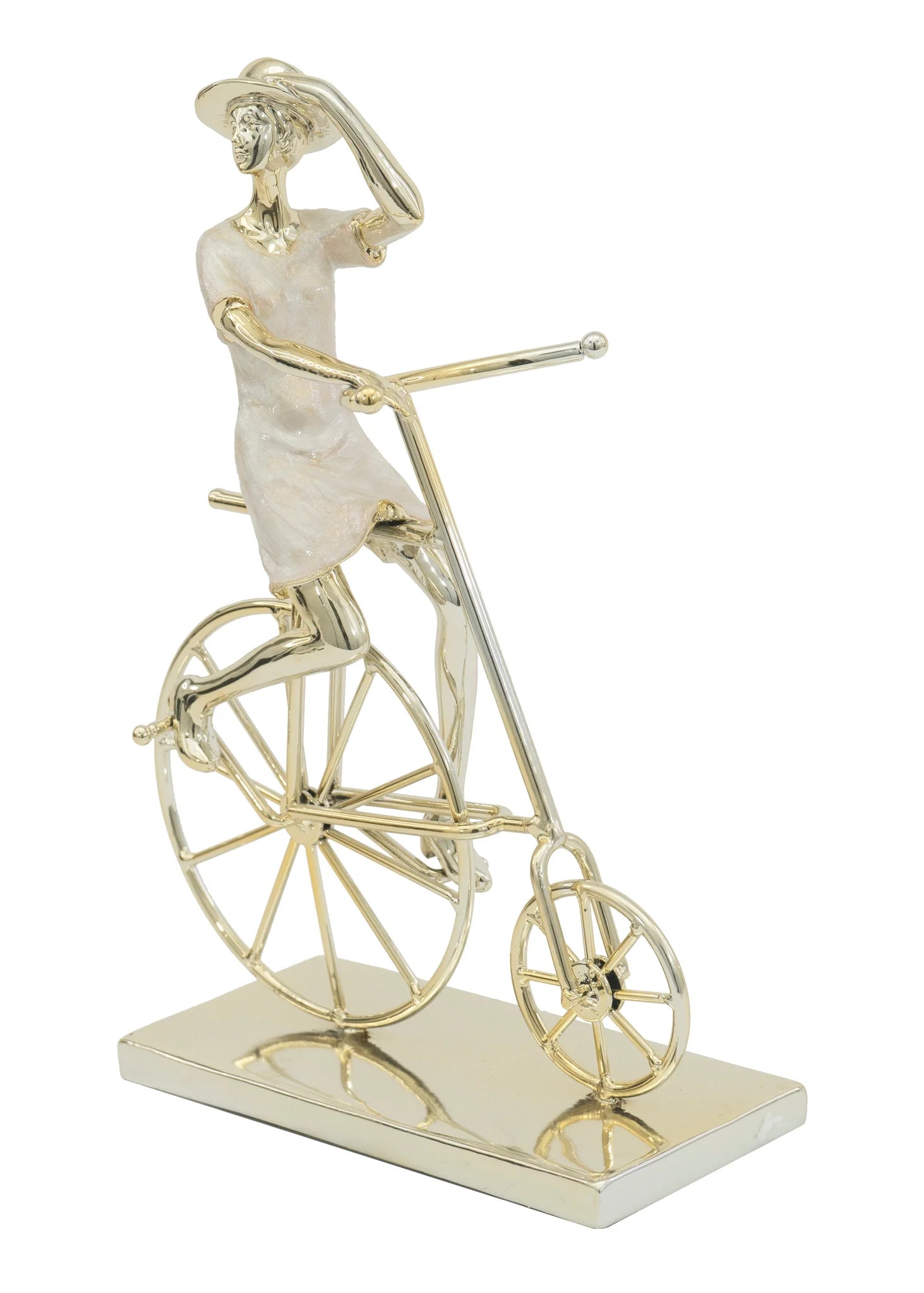 WOMAN ON BICYCLE TABLETOP ACCENT SCULPTURE