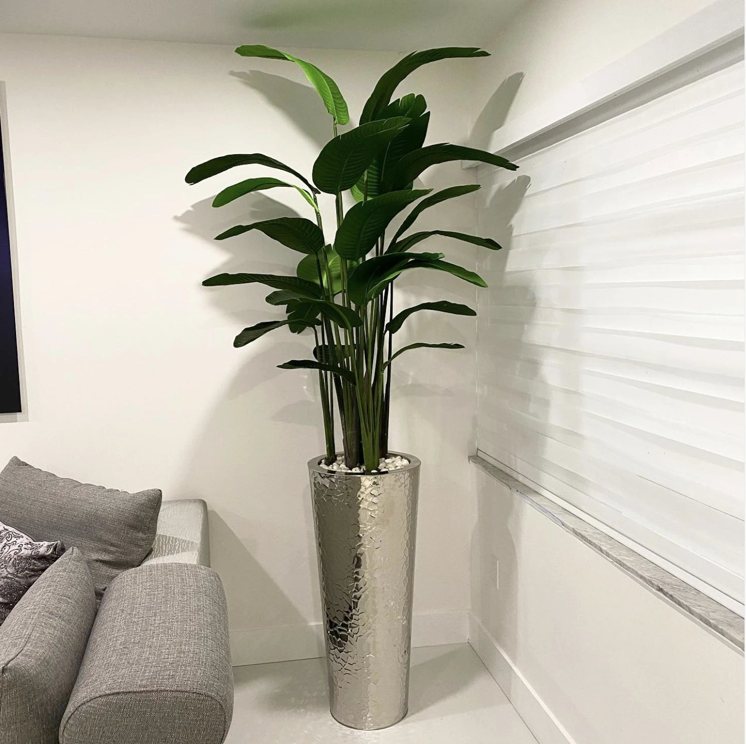 BIRD OF PARADISE 7 FEET HIGH STAINLESS STEEL CONE BASE 24 LEAVES
