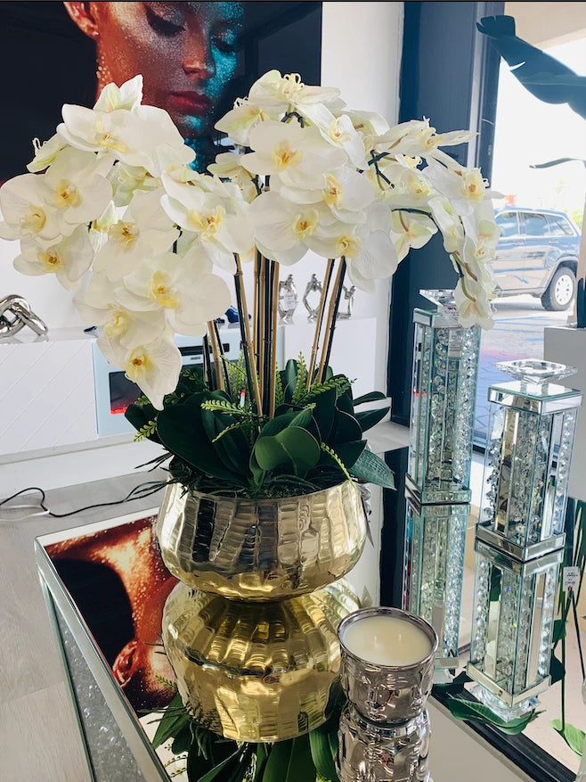 WHITE ORCHIDS GOLD VASE
