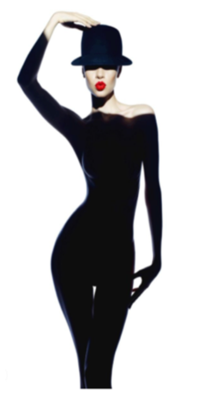 WOMAN WITH SHADOW DRESS AND BLACK HAT SET