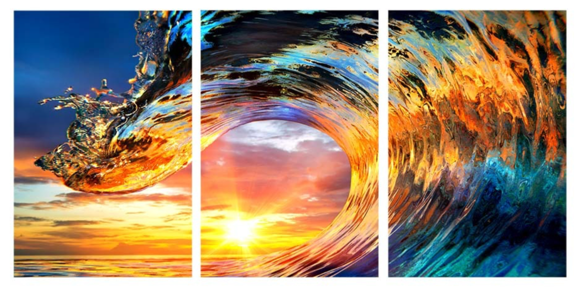 BLUE AND ORANGE ABSTRACT WAVE 3 PIECES