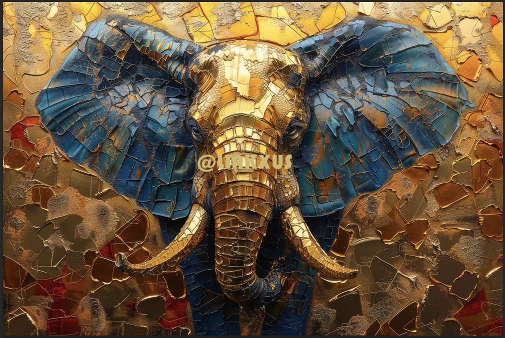 GOLD AND BLUE ELEPHANT