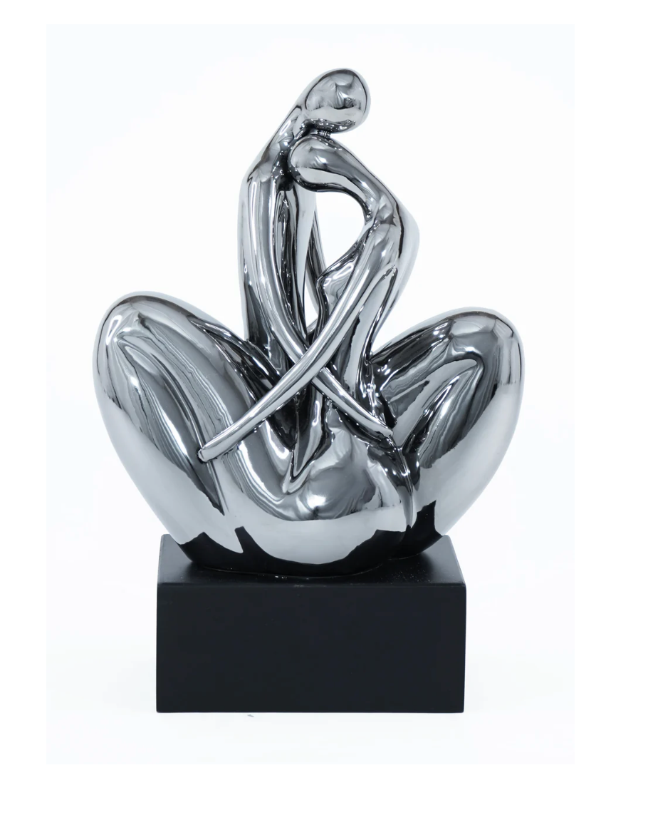 Silver Hugging Couple Sculpture