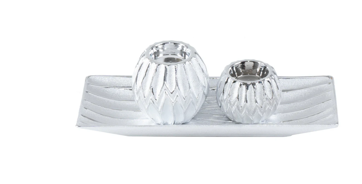 3pc Silver Tabletop Candle Holder Set.
