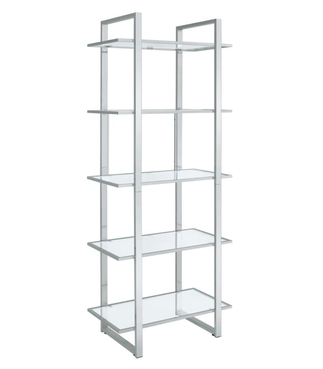 HARTFORD 79-INCH 5-SHELF GLASS BOOKSHELF CHROME