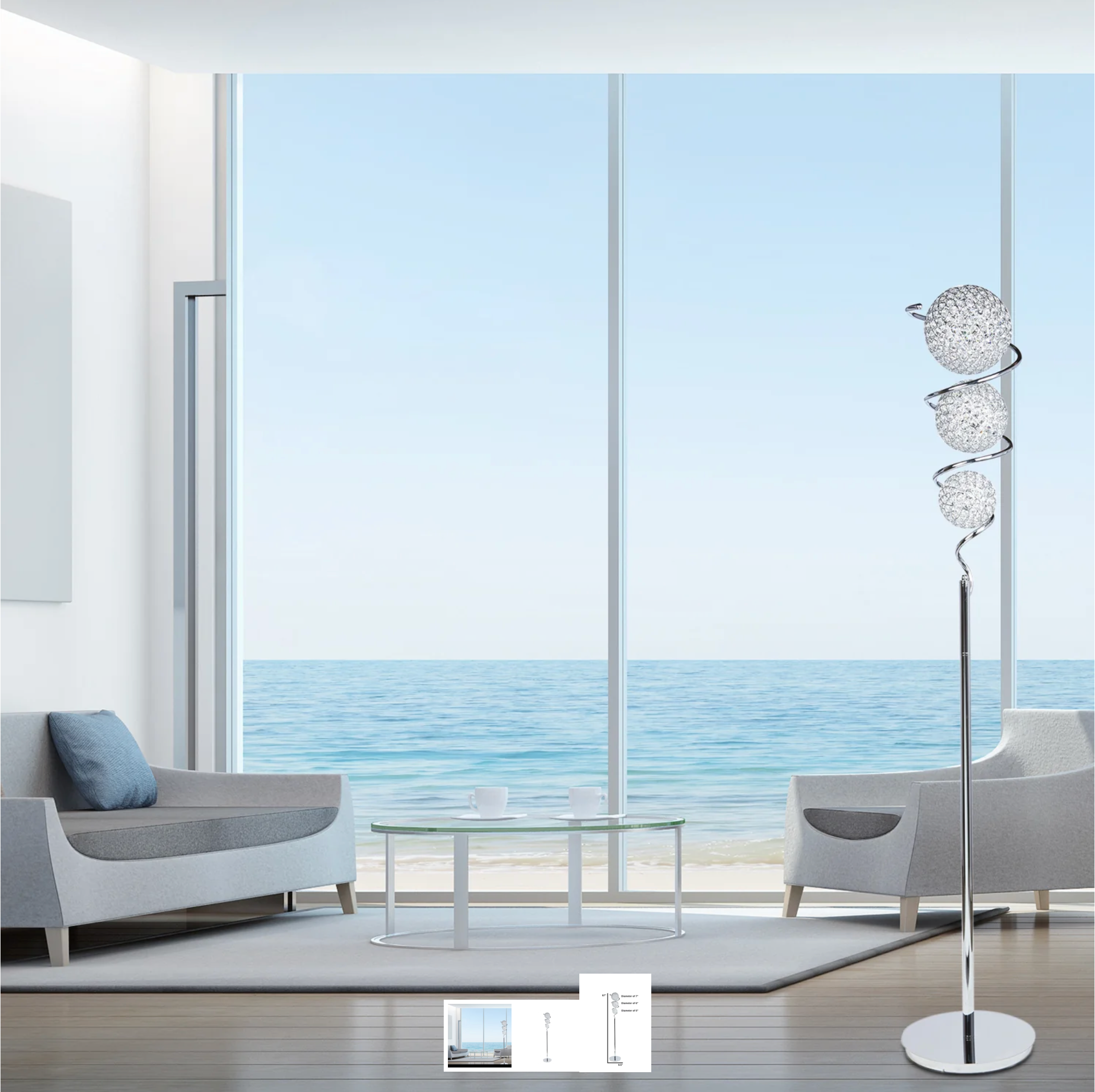 VERTICAL CRYSTAL SPHERE FLOOR LAMP // 3 LIGHT