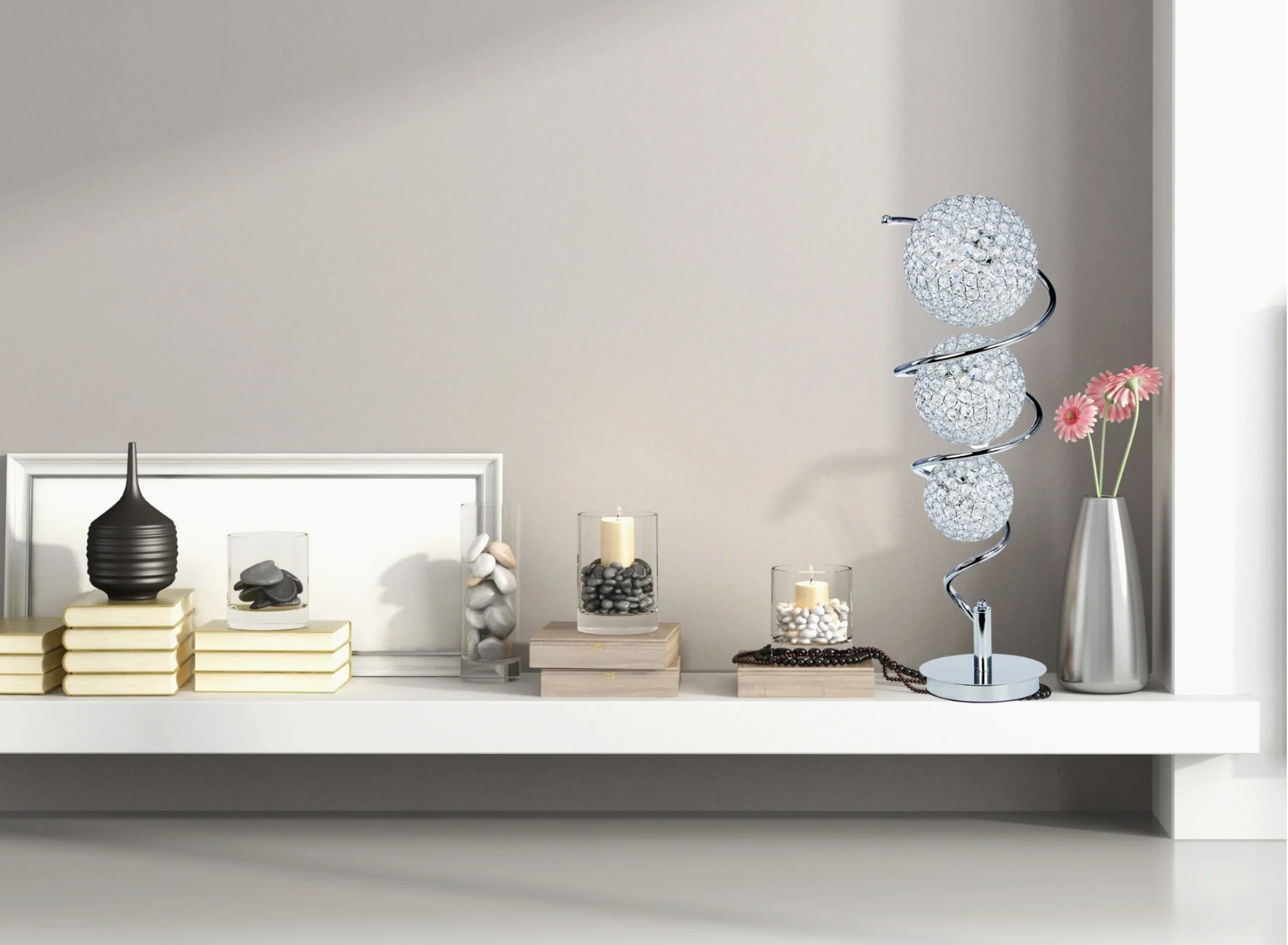 VERTICAL CRYSTAL SPHERE TABLE LAMP // 3 LIGHT