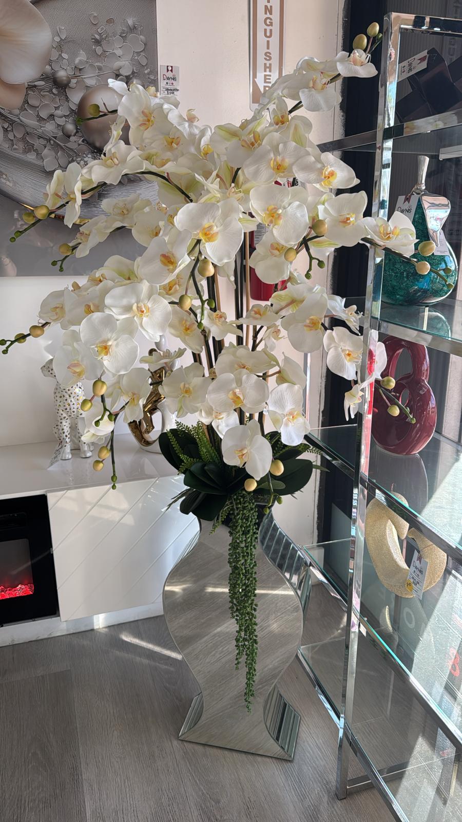 WHITE ORCHIDS MIRROR VASE