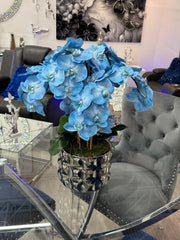 SILVER VASE BLUE ORCHIDS