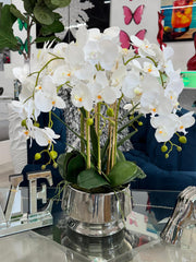SILVER VASE WHITE ORCHIDS