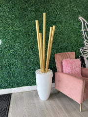 GOLD BAMBOOS WHITE VASE